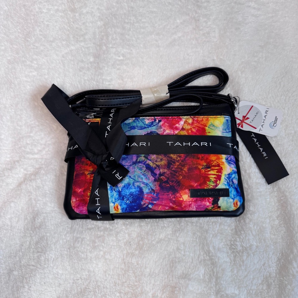 NWT Tahari Set of 2 Downtown Crossbody Vintage Tie Dye/Black Makeup Cosmetic Bag